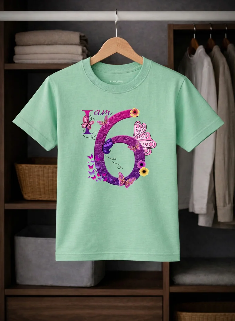 Funkaar Funkaar Birthday Girl, 6th Year Butterfly Birthday Graphic Print T-Shirt