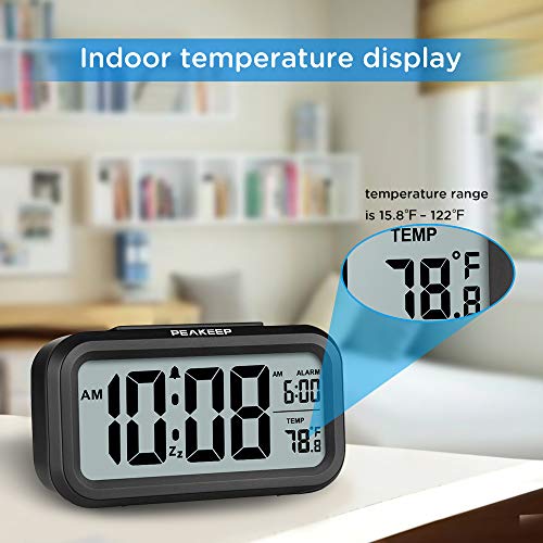 Peakeep Night Light Digital Alarm Clock Battery Operated with Indoor Temperature, Desk Small Clock (Black) - Image 4