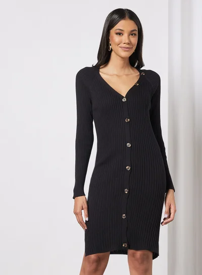 جاكلين دي يونج Knit Button Mini Dress