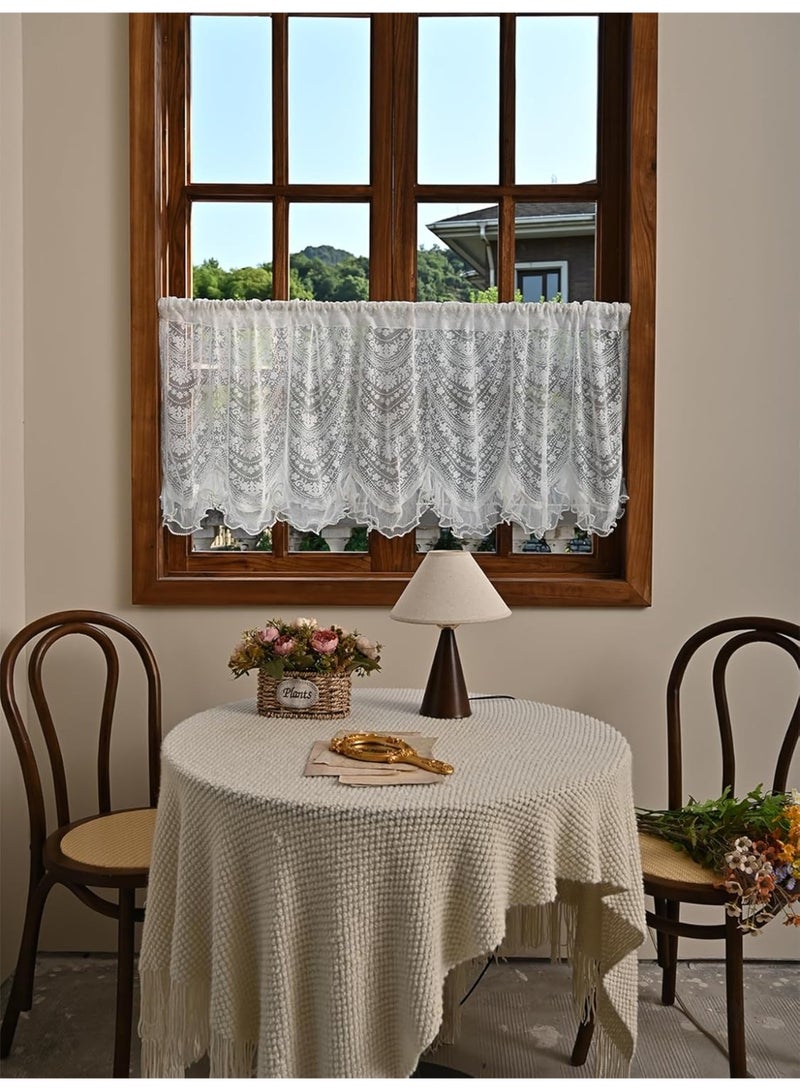 Arabest Romantic Floral Kitchen Curtain 1 Panel French Lace Sheer Valance Beautiful Semi Sheer for Small Windows Embroidered Window Shade for Bathroom Cafe Balcony Home Decor 100*55cm - Image 3