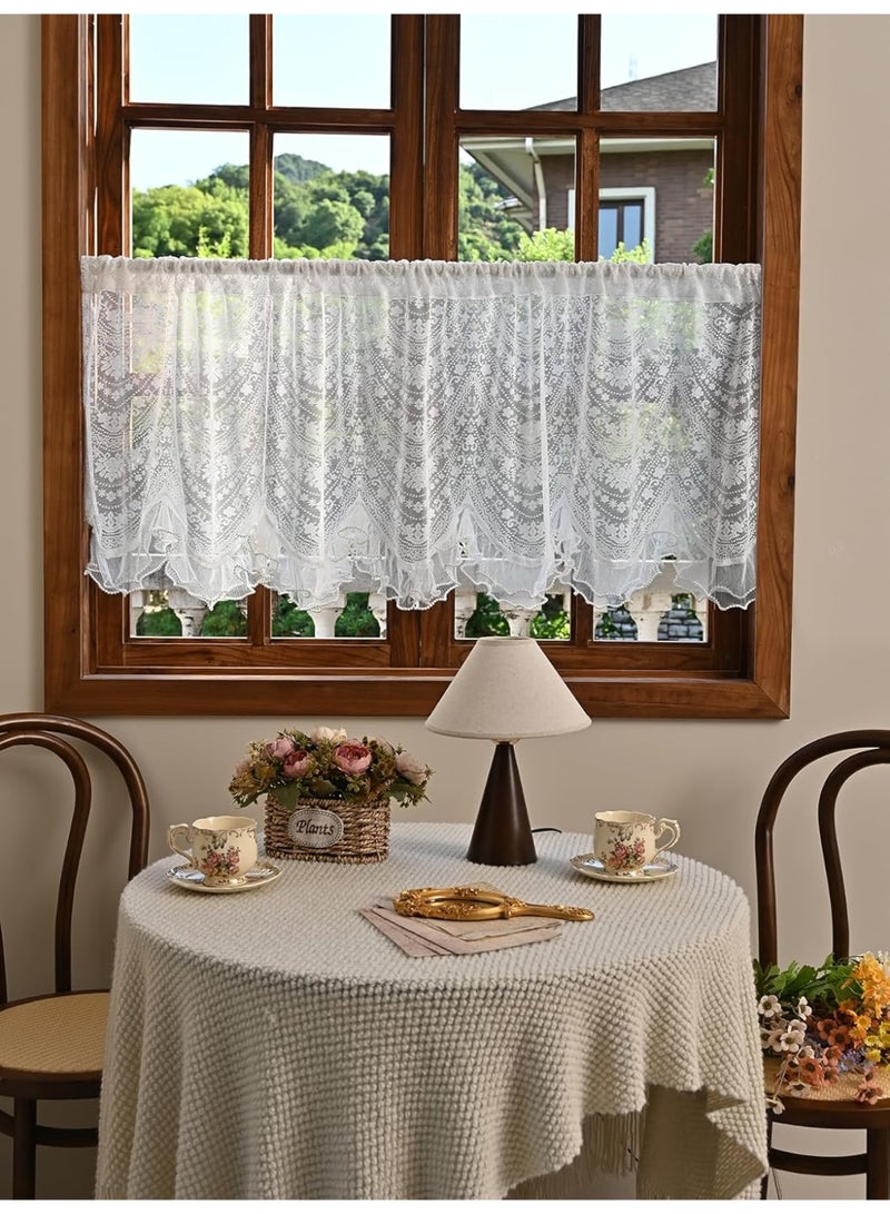 Arabest Romantic Floral Kitchen Curtain 1 Panel French Lace Sheer Valance Beautiful Semi Sheer for Small Windows Embroidered Window Shade for Bathroom Cafe Balcony Home Decor 100*55cm - Image 4
