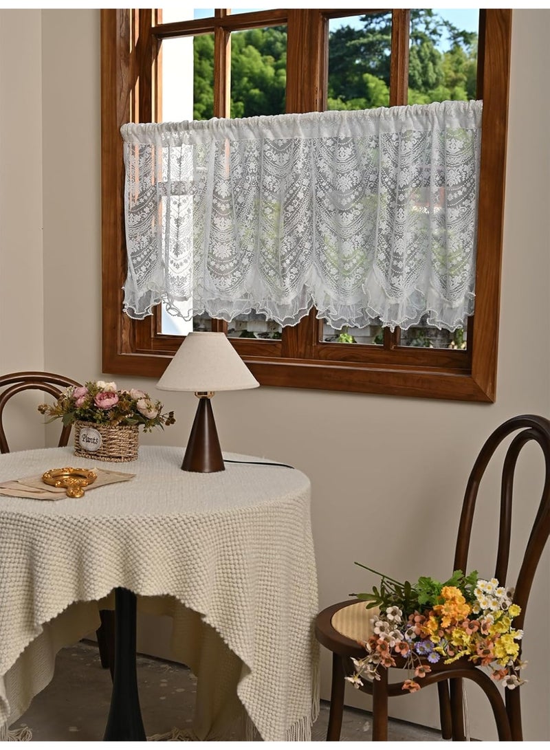 Arabest Romantic Floral Kitchen Curtain 1 Panel French Lace Sheer Valance Beautiful Semi Sheer for Small Windows Embroidered Window Shade for Bathroom Cafe Balcony Home Decor 100*55cm - Image 5