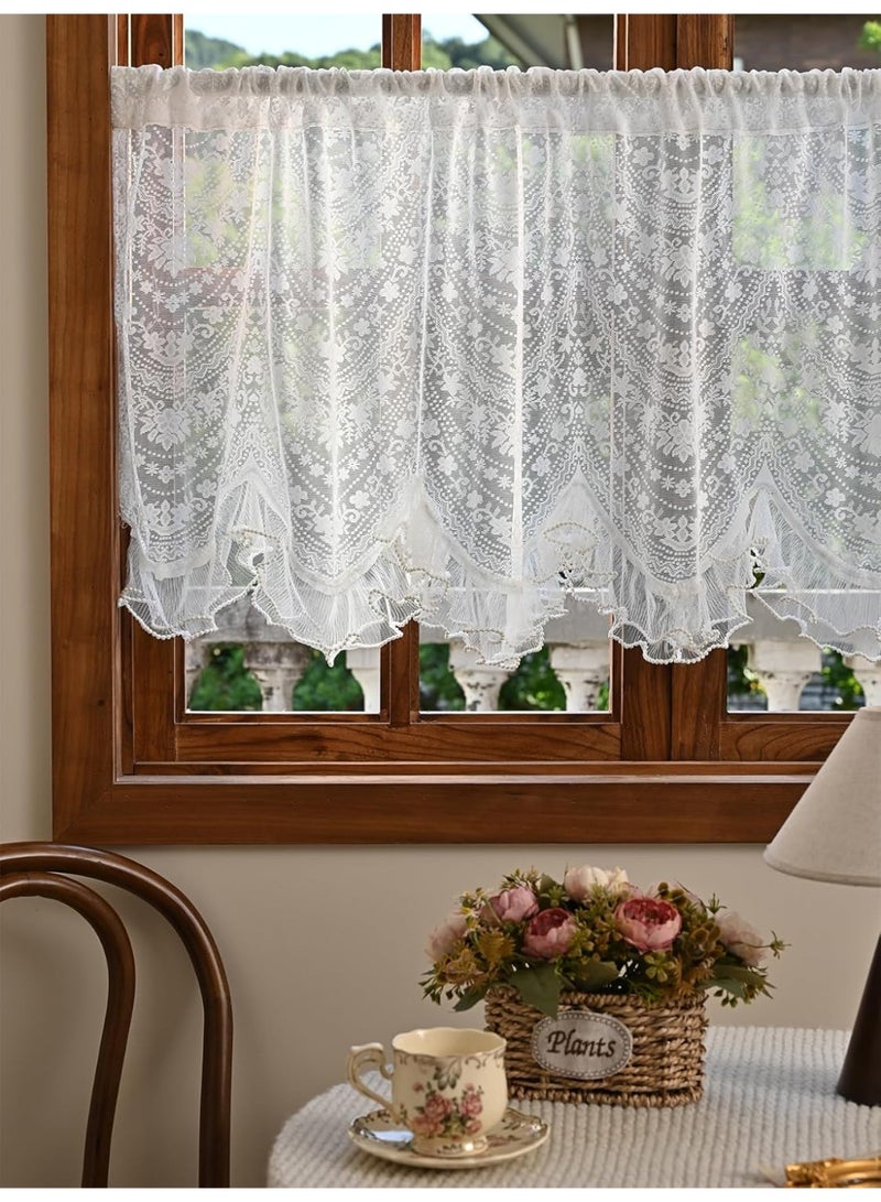 Arabest Romantic Floral Kitchen Curtain 1 Panel French Lace Sheer Valance Beautiful Semi Sheer for Small Windows Embroidered Window Shade for Bathroom Cafe Balcony Home Decor 100*55cm - Image 1