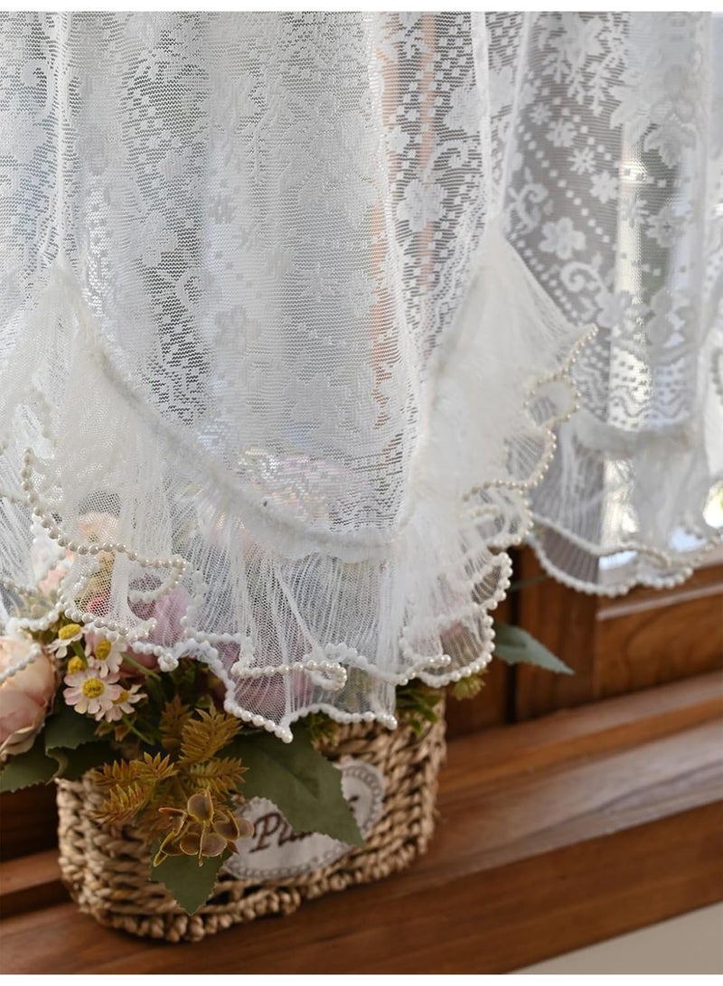 Arabest Romantic Floral Kitchen Curtain 1 Panel French Lace Sheer Valance Beautiful Semi Sheer for Small Windows Embroidered Window Shade for Bathroom Cafe Balcony Home Decor 100*55cm - Image 2