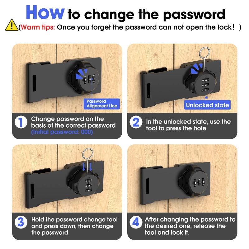 YogePote Mechanical Password Rotary Hasp Locks, Cabinet Locks with Combination, Door Security Latch for Small Barn Doors, Cabinets, Gate, Bathroom, Outdoor, Closet, Fence (Black) - Image 3
