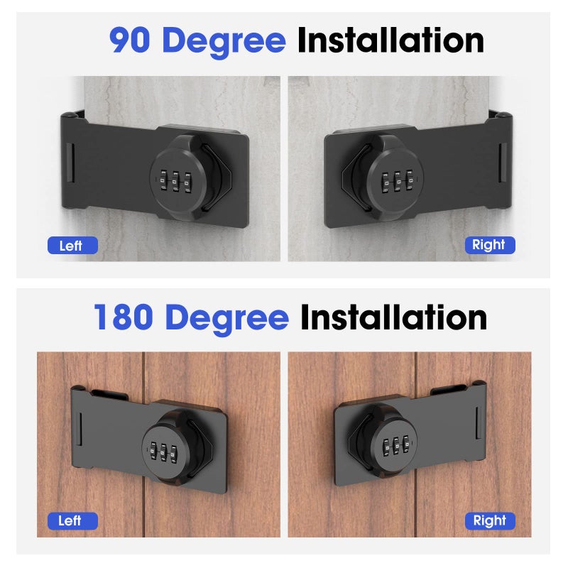 YogePote Mechanical Password Rotary Hasp Locks, Cabinet Locks with Combination, Door Security Latch for Small Barn Doors, Cabinets, Gate, Bathroom, Outdoor, Closet, Fence (Black) - Image 4