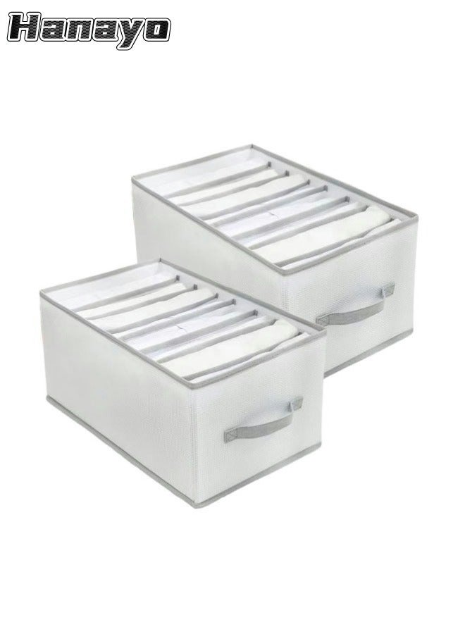 Hanayo 2 Pcs Clothes Storage Boxes 8 Compartments Drawer Organiser System Foldable Cabinet Organiser with PP Board Storage Box for Jeans Trousers T-Shirt Underwear(Grey)  - Image 1