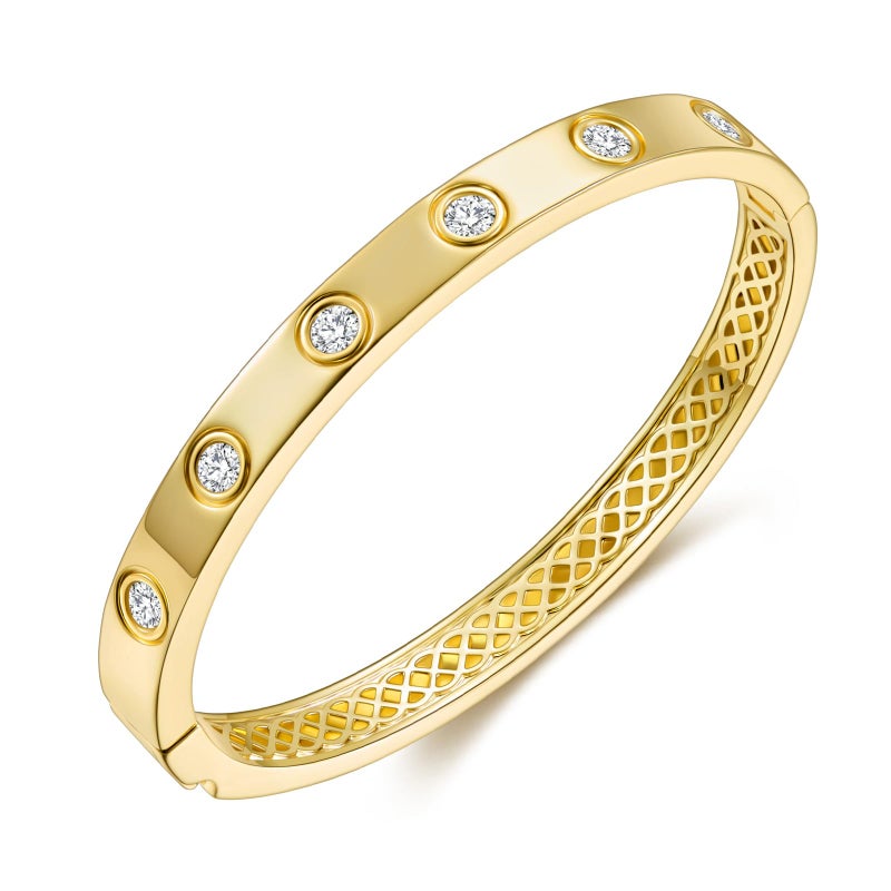 LOIPURI Moissanite Bracelets for Women, 14K Gold Plated Bangle Bracelets for Women, D Color VVS1 Clarity 3EX Cut Round Moissanite, Hollow Infinity Knot Design Non Tarnish High Polish 6.5IN - Image 1