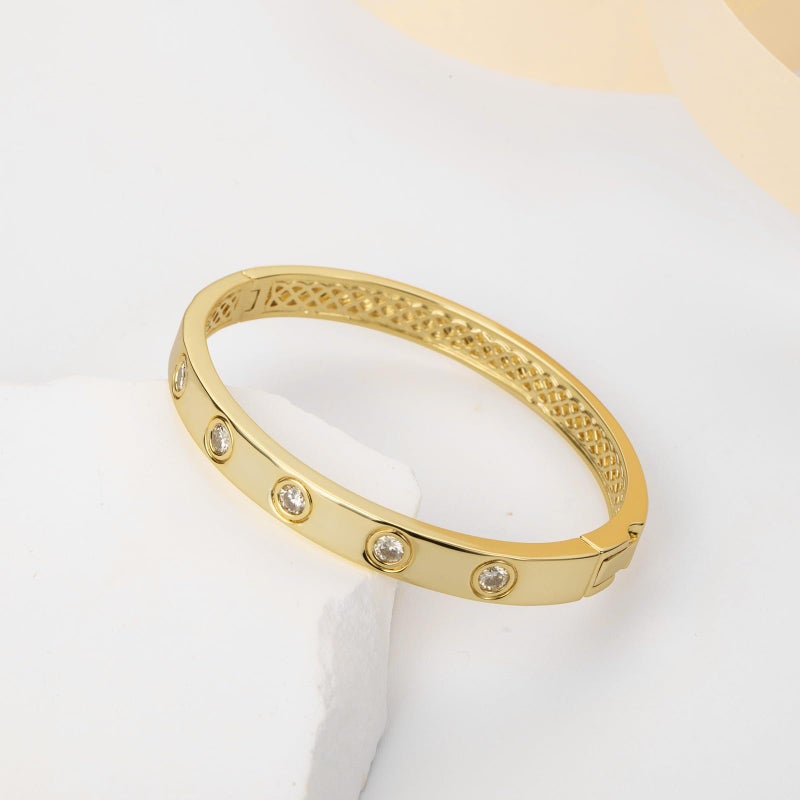 LOIPURI Moissanite Bracelets for Women, 14K Gold Plated Bangle Bracelets for Women, D Color VVS1 Clarity 3EX Cut Round Moissanite, Hollow Infinity Knot Design Non Tarnish High Polish 6.5IN - Image 5