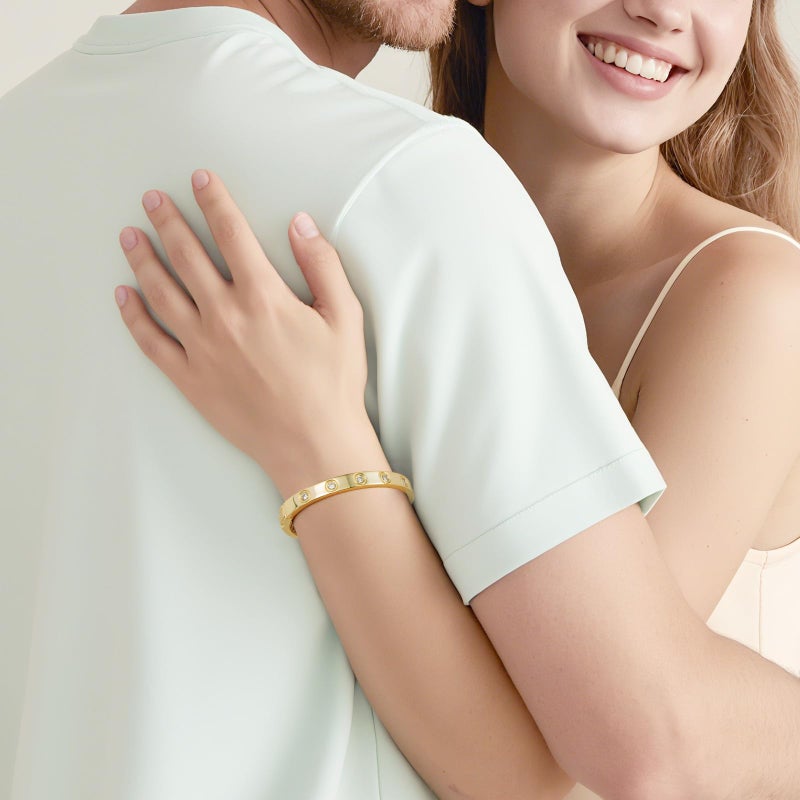 LOIPURI Moissanite Bracelets for Women, 14K Gold Plated Bangle Bracelets for Women, D Color VVS1 Clarity 3EX Cut Round Moissanite, Hollow Infinity Knot Design Non Tarnish High Polish 6.5IN - Image 3