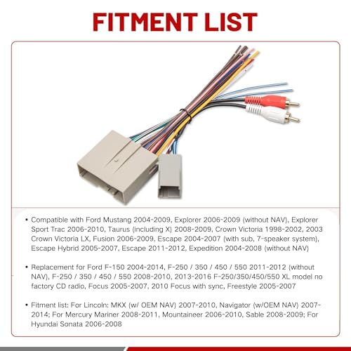 RED WOLF Car Radio Wiring Harness W/Anetnna Adapter RCA Input for Ford Mustang 2004-2009, Hyundai Sonata 2006-2008, Mercury Mariner 2008-2011 Install Aftermarket Stereo CD Player Wire Cable - Image 2