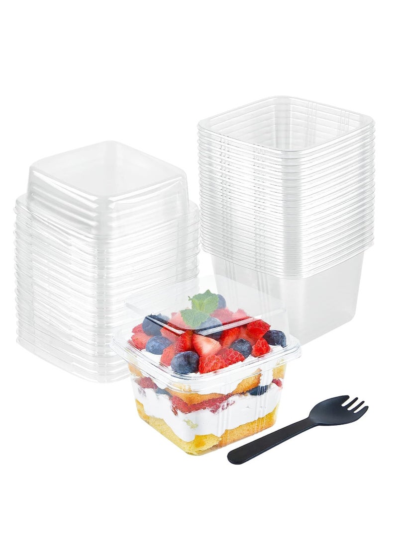 SYOSI Dessert Cups with Lids and Sporks, Disposable Plastic Cake Cups 8 oz Square Yogurt Parfait Containers for Fruit, Pudding, Mousse, Ice Cream and Strawberry Shortcake 50 Pack - Image 1