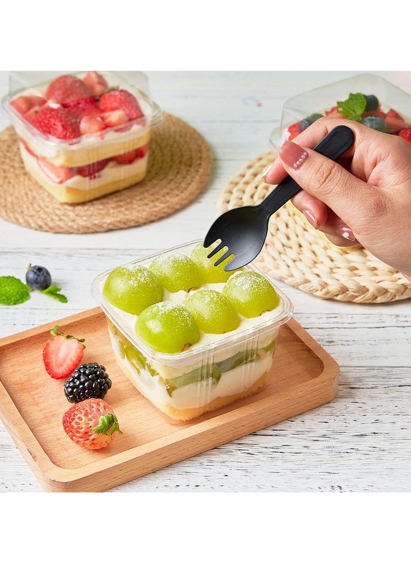 SYOSI Dessert Cups with Lids and Sporks, Disposable Plastic Cake Cups 8 oz Square Yogurt Parfait Containers for Fruit, Pudding, Mousse, Ice Cream and Strawberry Shortcake 50 Pack - Image 4