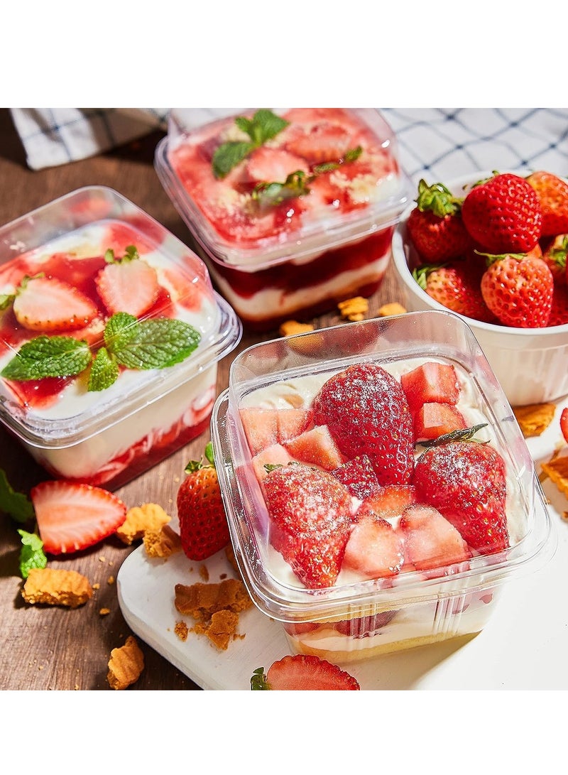 SYOSI Dessert Cups with Lids and Sporks, Disposable Plastic Cake Cups 8 oz Square Yogurt Parfait Containers for Fruit, Pudding, Mousse, Ice Cream and Strawberry Shortcake 50 Pack - Image 5