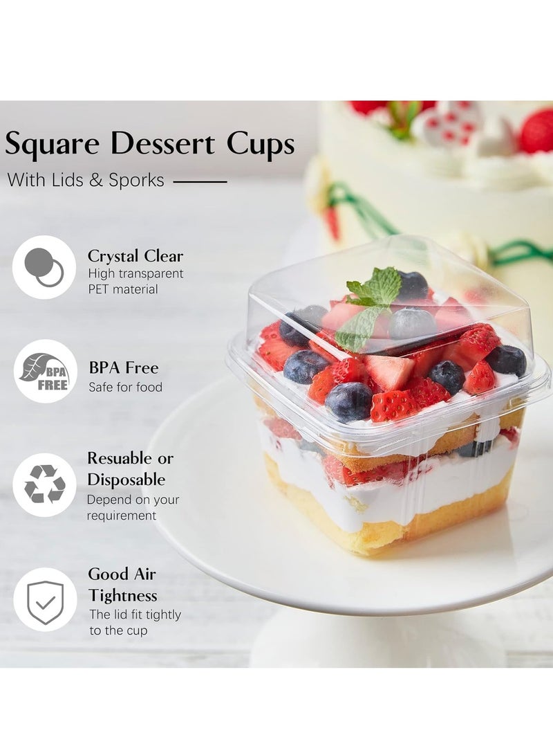 SYOSI Dessert Cups with Lids and Sporks, Disposable Plastic Cake Cups 8 oz Square Yogurt Parfait Containers for Fruit, Pudding, Mousse, Ice Cream and Strawberry Shortcake 50 Pack - Image 2