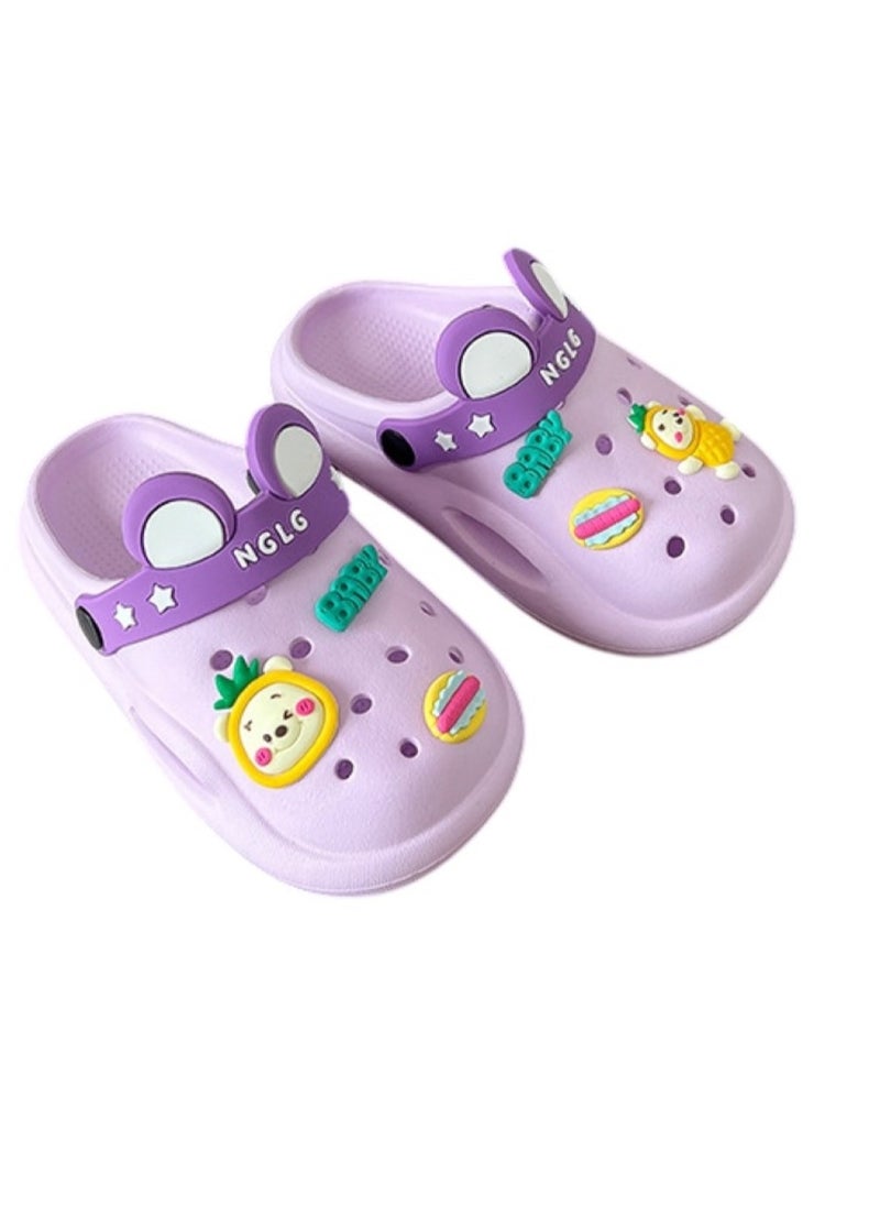 Huitich Cute Purple Kids Crocs with Cartoon Charms 26-27  - Image 1