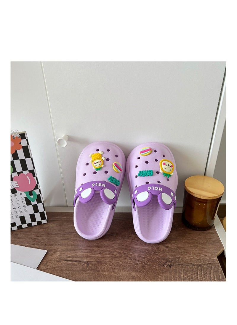 Huitich Cute Purple Kids Crocs with Cartoon Charms 26-27  - Image 5