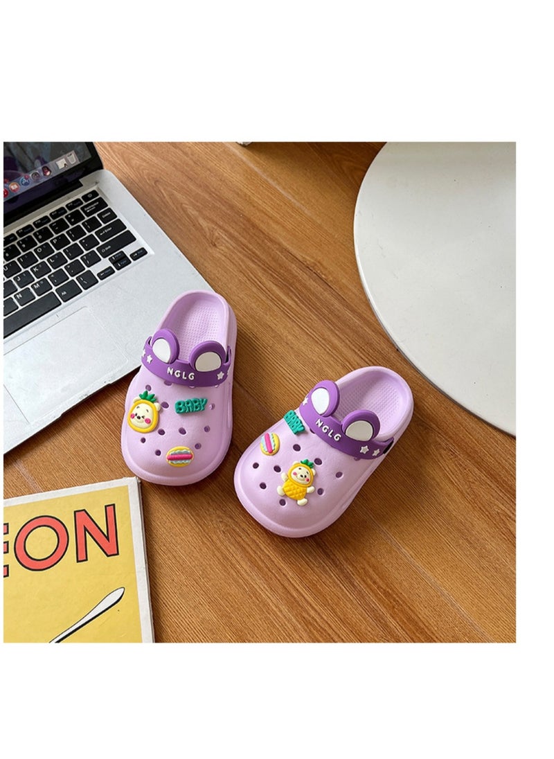 Huitich Cute Purple Kids Crocs with Cartoon Charms 26-27  - Image 3