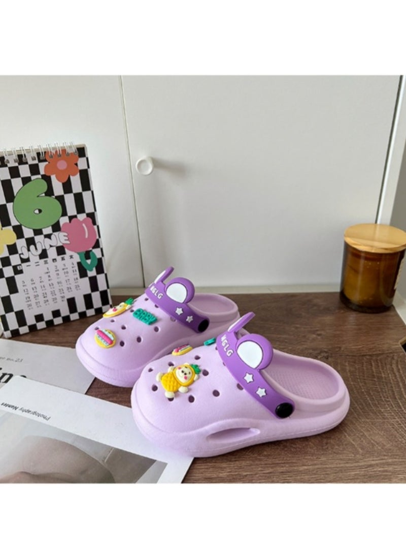 Huitich Cute Purple Kids Crocs with Cartoon Charms 26-27  - Image 2