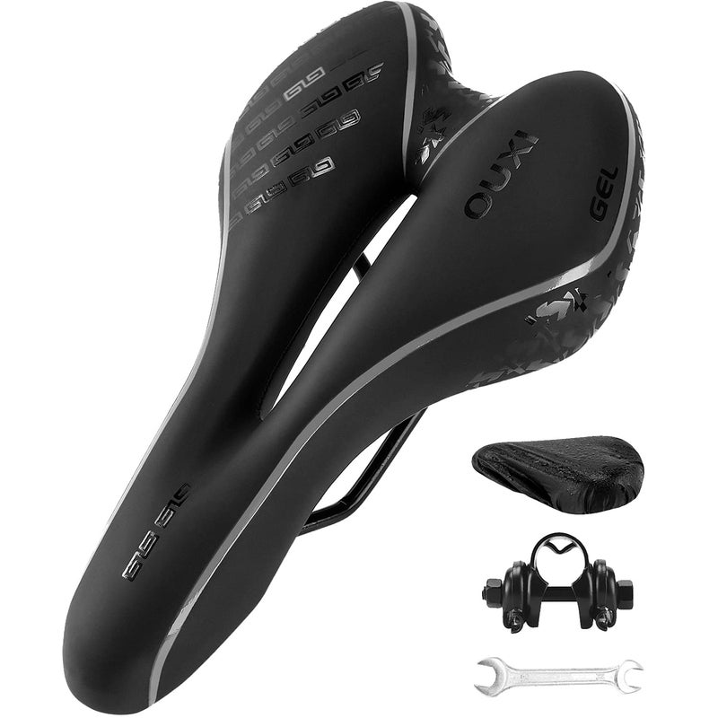 OUXI Comfort Bike Seat Comfortable Gel Bicycle Saddle Replacement Soft Padded with Shock Absorbing Waterproof for MTB Mountain Bike Road Bike Exercise Bike Men Women and LadiesBlack