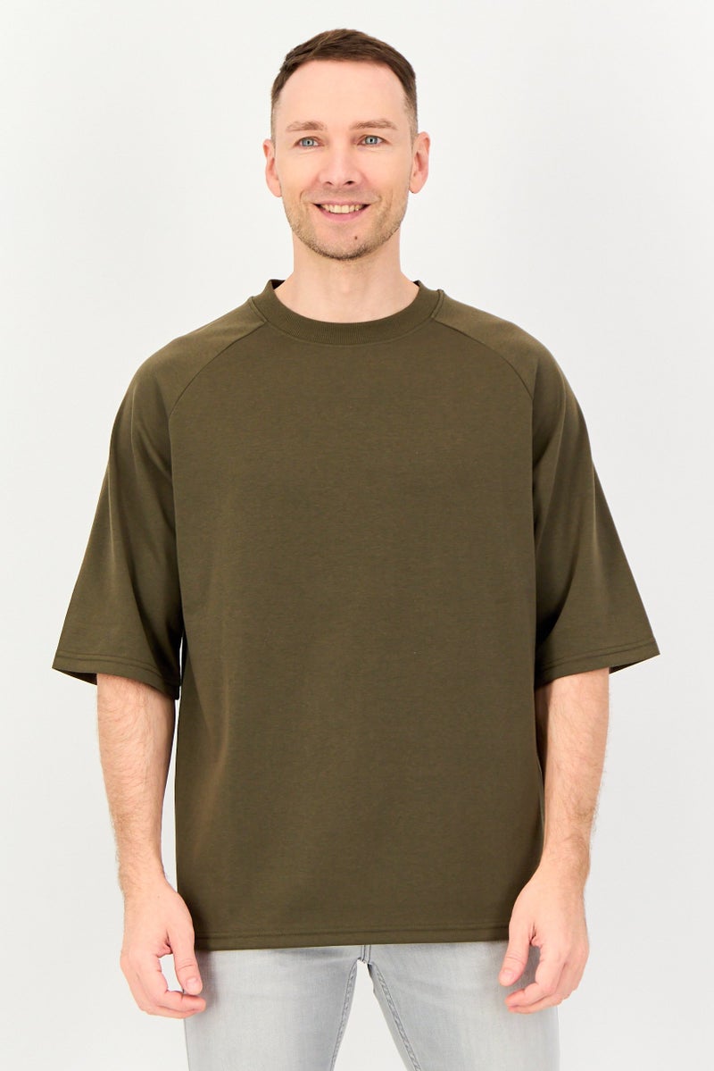 Algspar Men Regular Fit Solid Long Sleeve T- Shirt, Olive - Image 1