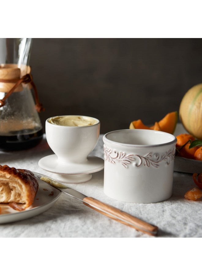 Butter Bell جرن الزبدة - جرة الزبدة الأصلية من L Tremain، وعاء خزفي فرنسي للحفاظ على الزبدة القابلة للدهن، مجموعة عتيقة، كتان أبيض - Image 2