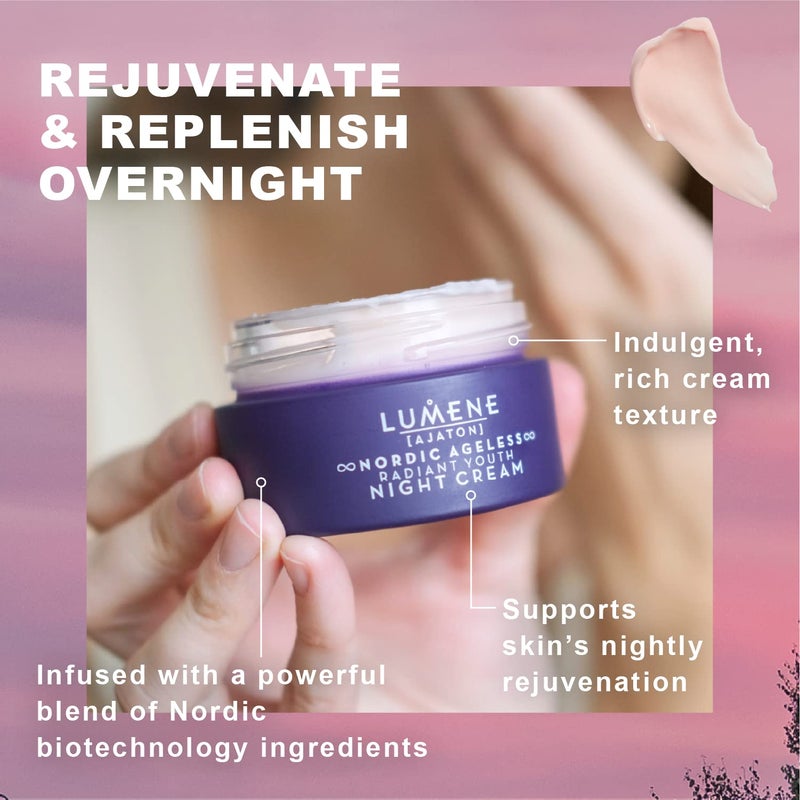 Lumene Ajaton Radiant Youth Night Cream - Rejuvenating Anti Aging Moisturizer with Antioxidants - Face Cream for Fine Lines and Wrinkles - Skin Firming + Rejuvenating Night Face Cream (50ml) - Image 4