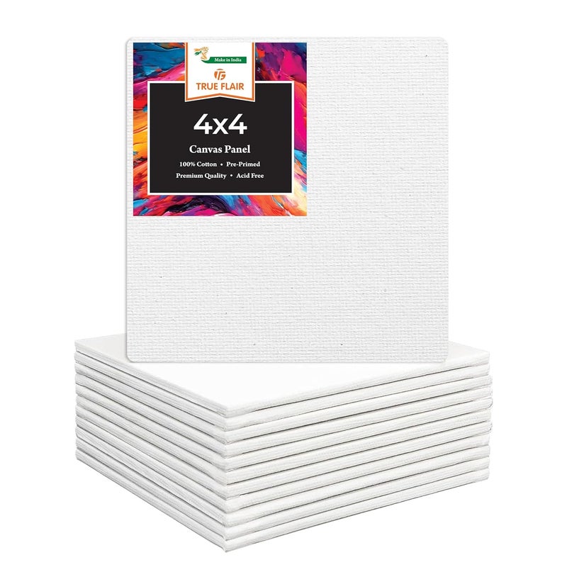True Flair Trueflair Canvas Boards for Painting Suitable for Acrylic Gouache Watercolour Ink Painting 100 Cotton Canvas Art Supplies for Artists 4 x 4 Inches Pack of 12 