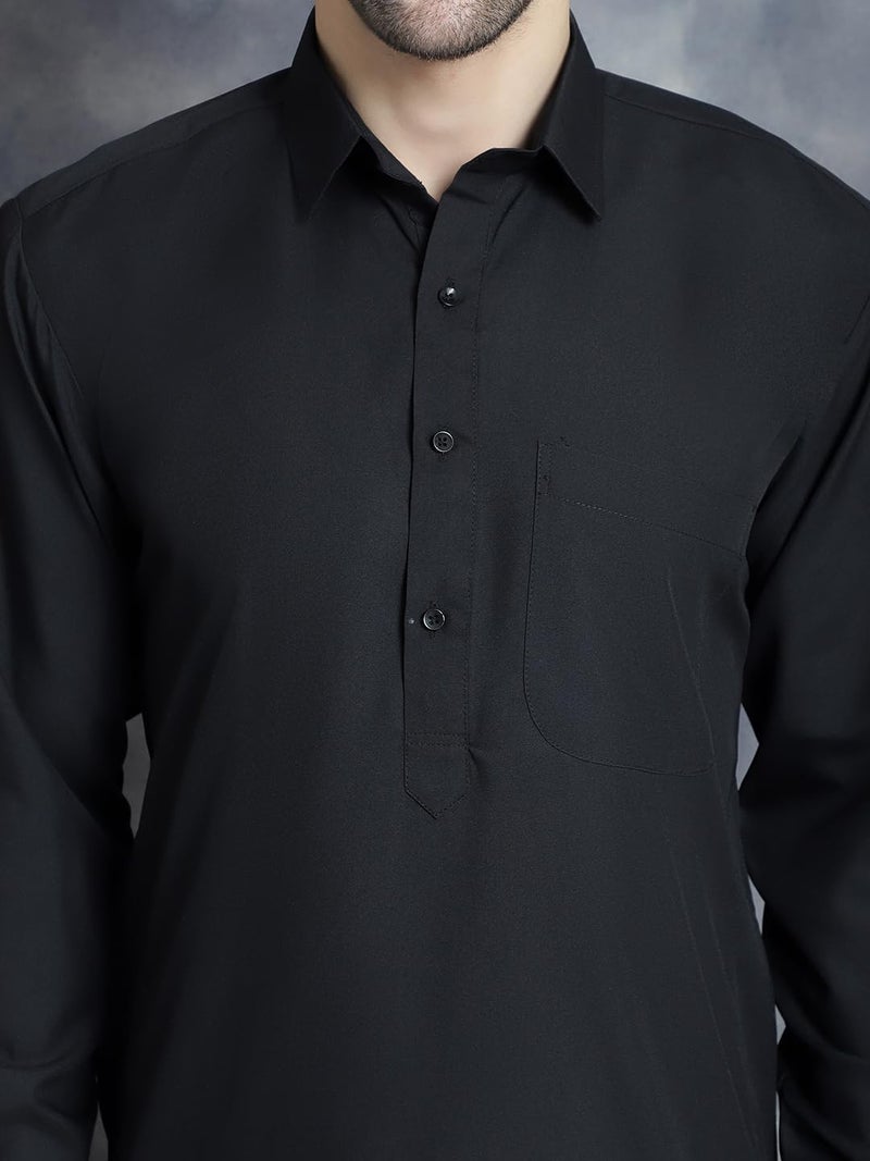 jompers قميص باتهاني أسود سادة للرجال من جومبرز مع سالوار - Image 5