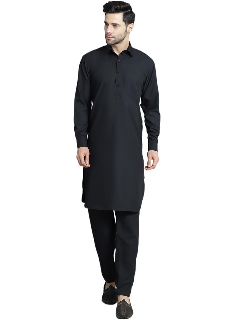 jompers قميص باتهاني أسود سادة للرجال من جومبرز مع سالوار - Image 1