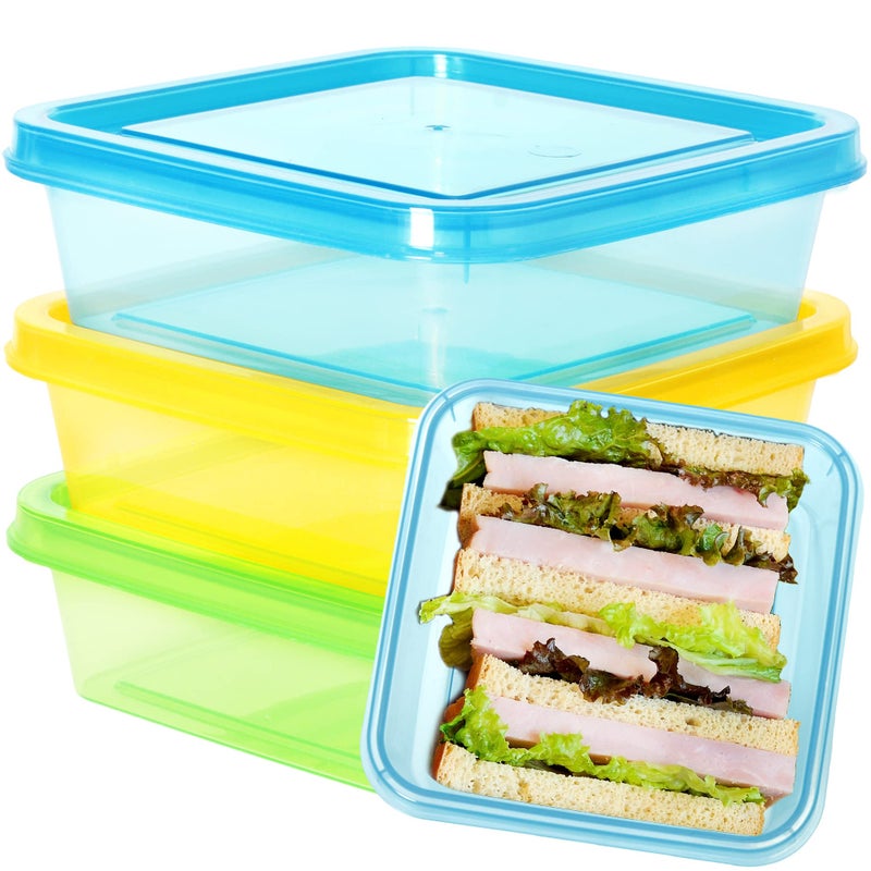 Youngever 3 Pack 20 Ounce Sandwich Containers for Lunch Box, Reusable Food Storage Containers, Meal Prep Containers, Single Sandwich (Multi Color) - Image 1