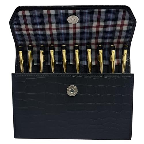 essart 10 Slots Pen Holder Pouch, Premium Croco Pattern Faux Leather Case for Fountain Pens & Rollerballs, Secure Elastic Loops & Magnetic Snap, Desk Storage Organizer - Image 5