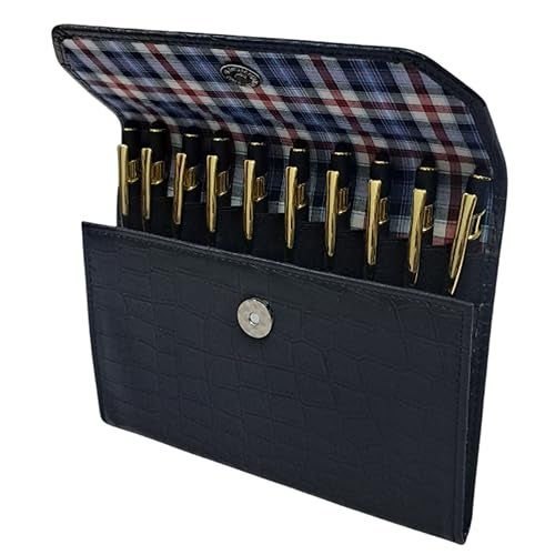 essart 10 Slots Pen Holder Pouch, Premium Croco Pattern Faux Leather Case for Fountain Pens & Rollerballs, Secure Elastic Loops & Magnetic Snap, Desk Storage Organizer - Image 3