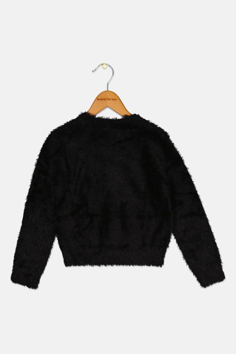 FREDDY Kids Girl Mock Neck Long Sleeve Graphic Print Sweater, Black - Image 3