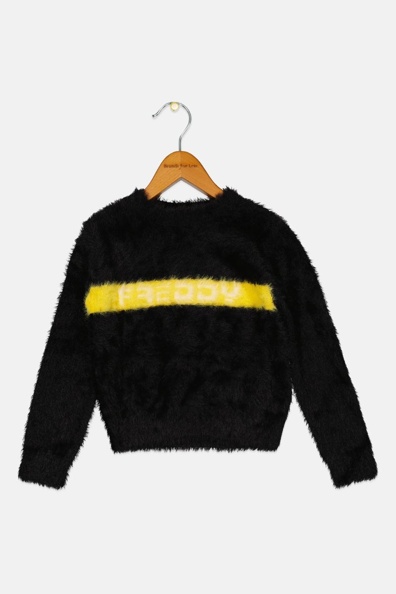 FREDDY Kids Girl Mock Neck Long Sleeve Graphic Print Sweater, Black - Image 2