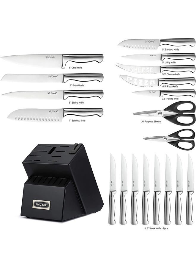 McCook ® Knife Sets,German Stainless Steel Kitchen Knives Block Set with Built-in Sharpener - Image 2