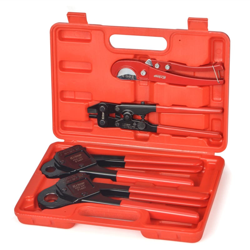 iCrimp IWS-1807CN PEX Crimping Tool Kit with PEX Crimpers, PEX Tubing Cutter, Copper Ring Removal Tool for 1/2â€™â€™ & 3/4â€™â€™ Copper Crimp Rings, Meets ASTM F1807 Standard - Image 1