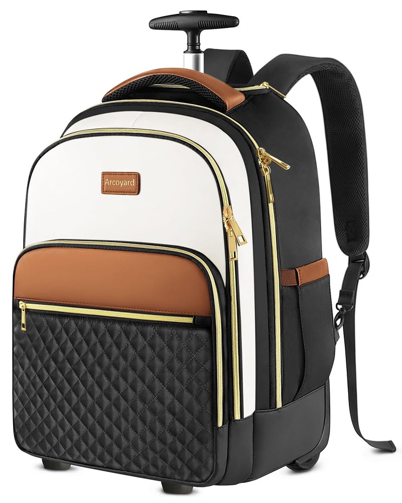 Arcoyard Rolling Backpack Carry On Luggage For Adults With Wheels, 40L Wheeled Backpack For Women, Travel Roller Bag, Beige Brown - Image 1