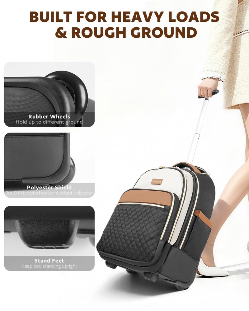 Arcoyard Rolling Backpack Carry On Luggage For Adults With Wheels, 40L Wheeled Backpack For Women, Travel Roller Bag, Beige Brown - Image 5