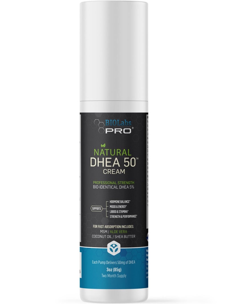 BIOLABS PRO DHEA Cream 50mg for Women and Men, Maximum Strength Natural DHEA Cosmetic Formulation for Skin Hydration Balance, Pure, Non-GMO, Gluten-Free, Paraben-Free, Skin Cream 2-Month Supply (Unscented - 3oz) - Image 1