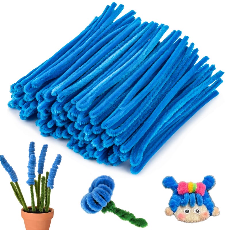 RAINFLOW Pipe Cleaners Craft Supplies - 200 PCS Chenille Stems Fuzzy Craft Wire for Handicrafts Twisting Stick DIY for Craft Bouquets Animals Halloween Christmas Easter Birthday (Blue) - Image 1