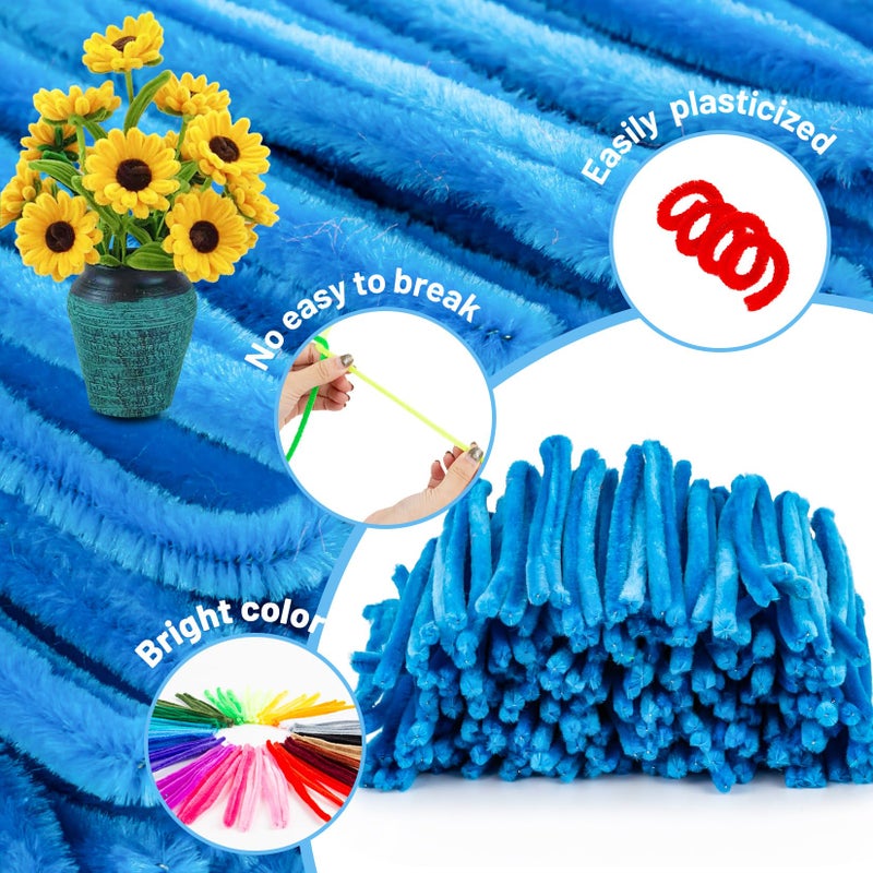 RAINFLOW Pipe Cleaners Craft Supplies - 200 PCS Chenille Stems Fuzzy Craft Wire for Handicrafts Twisting Stick DIY for Craft Bouquets Animals Halloween Christmas Easter Birthday (Blue) - Image 4