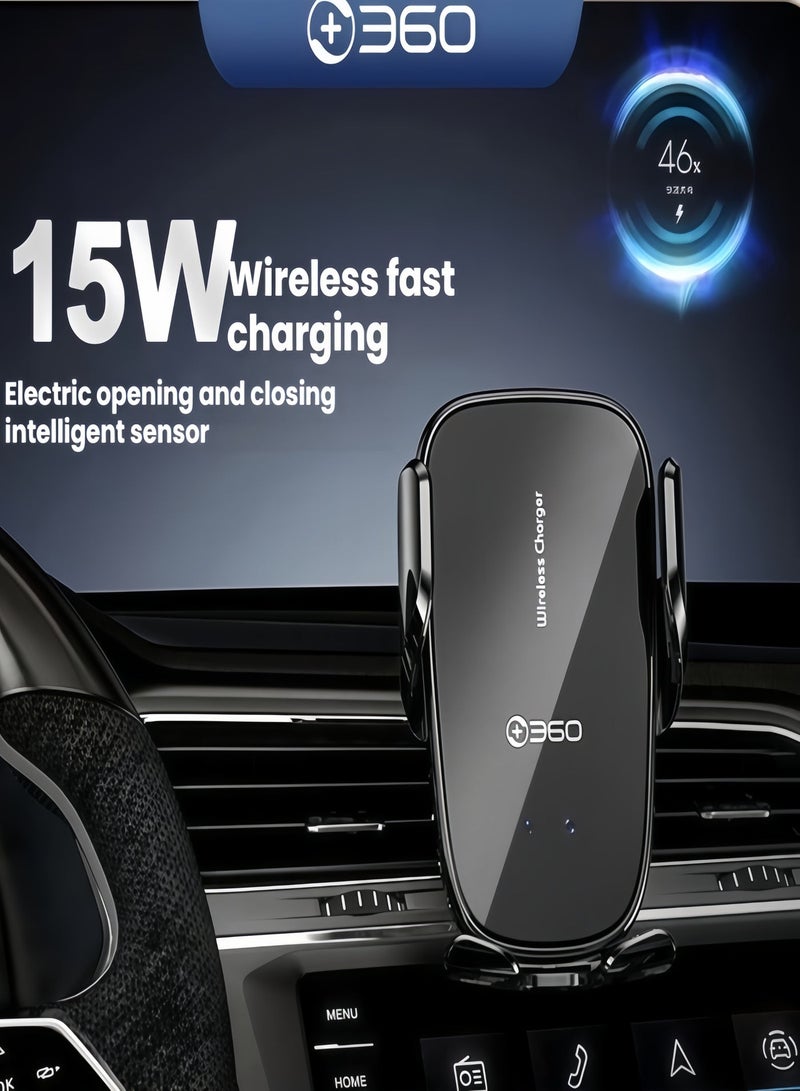 360 car, wireless fast charging car holder, automatic induction electric rotation W218-1P (black) - Image 2