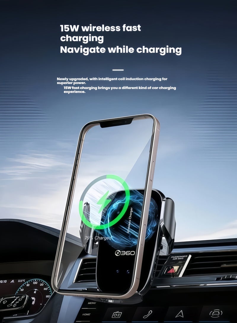 360 car, wireless fast charging car holder, automatic induction electric rotation W218-1P (black) - Image 3
