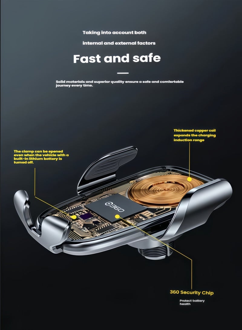 360 car, wireless fast charging car holder, automatic induction electric rotation W218-1P (black) - Image 5