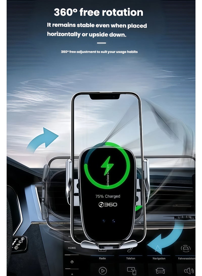 360 car, wireless fast charging car holder, automatic induction electric rotation W218-1P (black) - Image 4