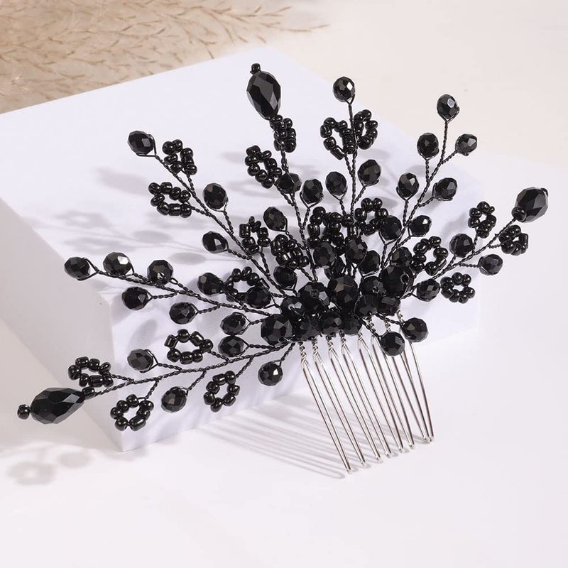 Missgrace Missgrace Women Bride Wedding Halloween Black Crystal Hair Comb Special Occasion Headpiece Black Women Hair Accessories for Prom Party