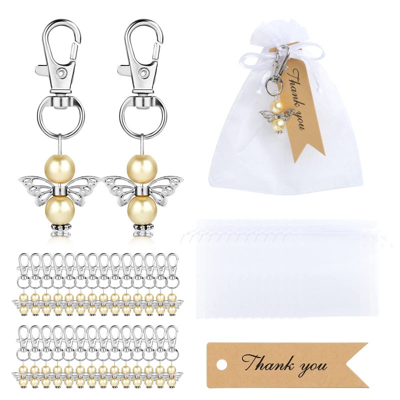 GWHOLE 30 Set of Angel Keychain with Organza Gift Bags and Thank You Favor Tags Guest Return Gift for Baby Shower Baptism Favors Wedding Bridal Birthday Party Favors Beige - Image 2