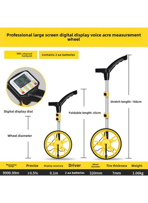 Distance Measuring Wheel Hand Push Roller Distance Measuring Instrument Road Measuring Vehicle Mechanical Digital Display Outdoor Rolling Push Ruler Engineering Measuring Ruler-Model:Professional Large Screen Digital Display Voice Test Mu-large Wheel