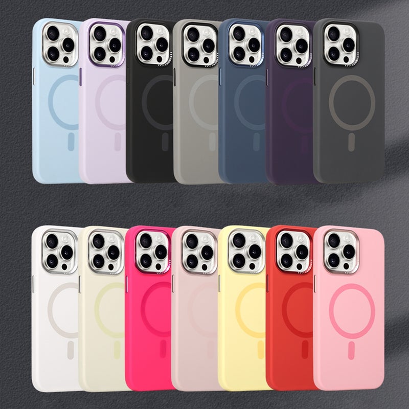 HuHa Protective Cover For iPhone 12 Metal Lens Frame Liquid Silicone MagSafe Phone Case(Pink) - Image 2